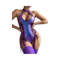 Body De Renda Sem Costas Com Amarração, Fantasia De Desejo Puro, Top De Latex Sexy Para Mulheres