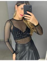 Body de tule com aplicação em brilho