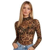 Body de Tule Estampado Transparente Manga Longa - c13 Miriam