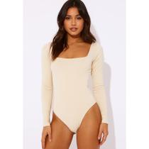Body Decote Quadrado Manga Longa Suplex Collant Liso Frio