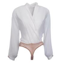 Body decote V com botão pérola MÔNACO