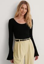 Body Diluxo Manga Flare Ribana Canelado 525 Preto