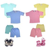 Body e Pijama Bebe Manga Curta Shorts Sandalia Kit 5 Pecas - Batutinhas Baby