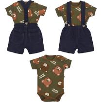Body E Shorts Suspensório Bebê Menino Estampado Azul Upi Uli