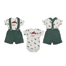 Body e Shorts Suspensório Bebê Menino Suedine Verde Upi Uli