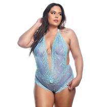 Body em renda bicolor azul claro e verde água plus size Body em renda bicolor azul claro e verde água plus size