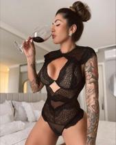 Body em renda feminino com aro sem bojo e forro lingerie