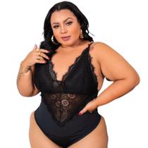 Body Em Renda Plus Size Decotado Com Alca de Regulagem Body Em Renda Plus Size Decotado Com Alca de Regulagem