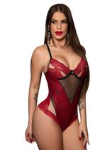 Body em Renda Tule Lingerie com Aro Detalhe em Pingente