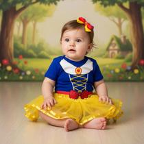 Body Fantasia de Bebe Branca de Neve Lacinho Sainha Faixa Body Fantasia de Bebe Branca de Neve Lacinho Sainha Faixa