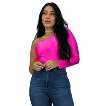 Body Feminino Acetinado Blogueira Moda sem Bojo Body Tendencia um Ombro Mula Manca