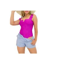 Body feminino alça babado decote V com bojo fashion