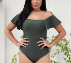 Body feminino babado no ombro decote reto moda feminina