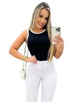 Body Feminino Blusinha Regata Canelado Bicolor Blogueira Body Feminino Blusinha Regata Canelado Bicolor Blogueira