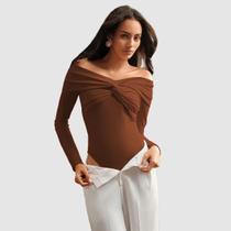 Body Feminino Bojo Decote Trançado Manga Longa Ciganinha Body Feminino Bojo Decote Trançado Manga Longa Ciganinha