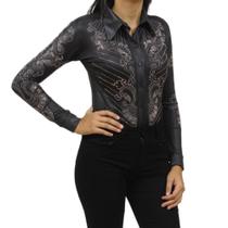 Body Feminino Bordado com Strass Preto Country City 36650