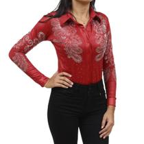 Body Feminino Bordado com Strass Vermelho Country City 36655