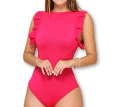 Body feminino canelado cavada babado com bojo bory moda blogueira