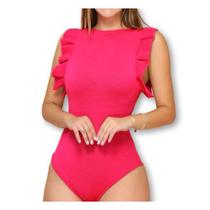 Body feminino canelado cavada babado com bojo moda fashion