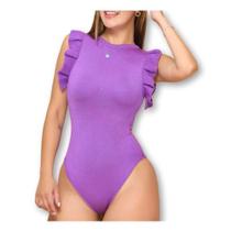 Body feminino canelado cavada babado com bojo moda gringa