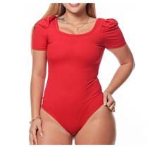 Body feminino canelado manga bufante com bojo estilo fashion