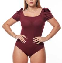 Body feminino canelado manga bufante com bojo moda elegante