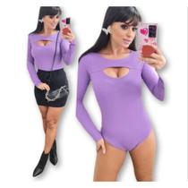 Body feminino canelado manga longa decote gota moda feminina - Filó Modas