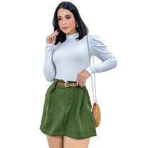 Body Feminino Canelado Manga Longa Princesa Bufante Gola