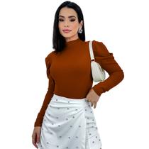 Body Feminino Canelado Manga Longa Princesa Bufante Gola