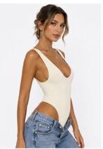 Body Feminino Cavado Decote U Profundo Costas Quadradas Suplex Premium Tamanho Único