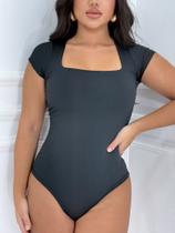 Body Feminino Collant Manga Curta Com Fecho Decote Qradrado