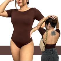 Body Feminino Custa Nua Manga Curta Tecido Suplex Com Fecho Sem Bojo