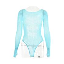 Body Feminino De Manga Comprida Vazado Com Retalhos De Alta Elasticidade Sexy Bodycon Tops Para