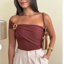 Body Feminino Fivela Elegante 0rgânico Poliamida Suplex Tendência