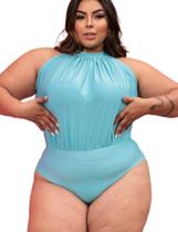 Body feminino gola alta cavado drapeado plus size