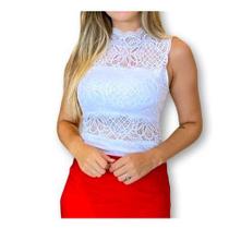 Body feminino gola alta cavado renda fashion