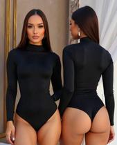 Body Feminino Gola Alta Manga Longa em Suplex Sem Bojo Collant Liso Bori Bory Sensação