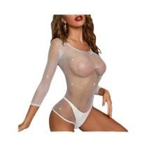 Body Feminino Gótico Preto De Manga Longa Com Strass E T-shirt Vintage Y2K Sem Costas