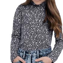 Body Feminino Infanto Juvenil Carinhoso Floral ML Preto - 1000105605