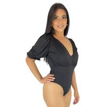 Body Feminino Manga Curta Bufante Com Bojo Drapeado