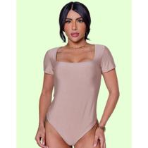 Body Feminino Manga Curta Suplex Justo Gola Quadrada Casual Promoção