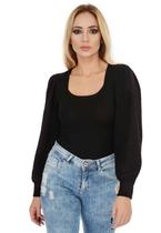 Body Feminino Manga Longa Decote Princesa Tricot Modal Livora Cor:PretoTamanho:Único