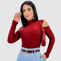 Body feminino manga longa gola alta ombro vazado inverno