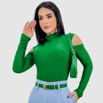 Body feminino manga longa gola alta ombro vazado inverno