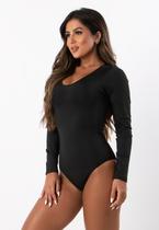Body Feminino Manga Longa Suplex Preto Liso Casual Collant Costa Fechada Body Feminino Manga Longa Suplex Preto Liso Casual Collant Costa Fechada