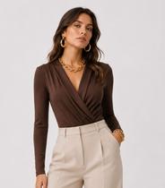 Body Feminino Manga Longa Transpassado Atendencia Marrom Body Feminino Manga Longa Transpassado Atendencia Marrom