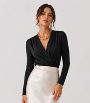 Body Feminino Manga Longa Transpassado Atendencia Preto