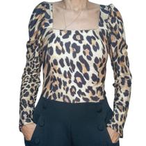 Body Feminino Oncinha Estampado Manga Longa Princesa