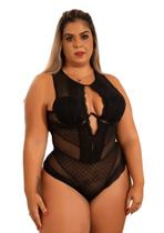 Body Feminino Plus Size Aro Bojo Decotado Tule Rendado