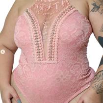 Body Feminino Plus Size Blusa Renda Tule Perolas Elegante Body Feminino Plus Size Blusa Renda Tule Perolas Elegante